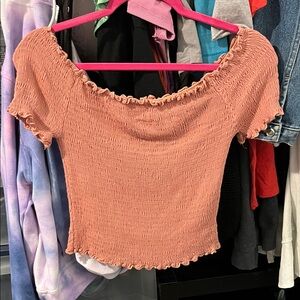 Rust Smocked Off-Shoulder Top